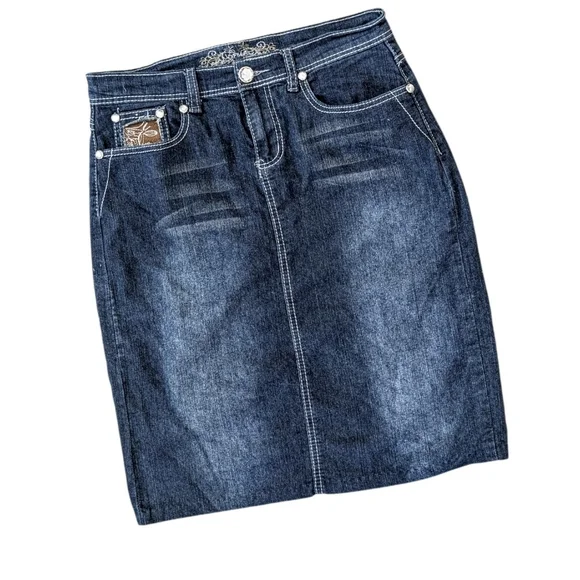 Modest Dark Wash Denim Pencil Skirt, Medium - Picture 1 of 4